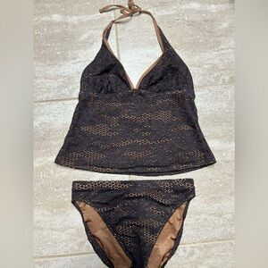🤎🤎EUC-BALTEX BROWN CROCHET TANKINI 2 PIECE BATHING SUIT. SZ 10🤎🤎